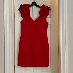 CLuce Satin Red Dress with Puffy Sleeves - Size M